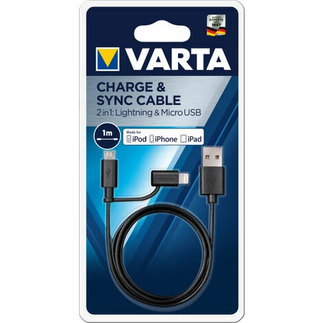 Varta 2in1 Ladekabel Micro USB + Lightning 1 meter Varta 2in1 Ladekabel Micro USB + Lightning 1 Meter -VARTA Shop 70227841 1